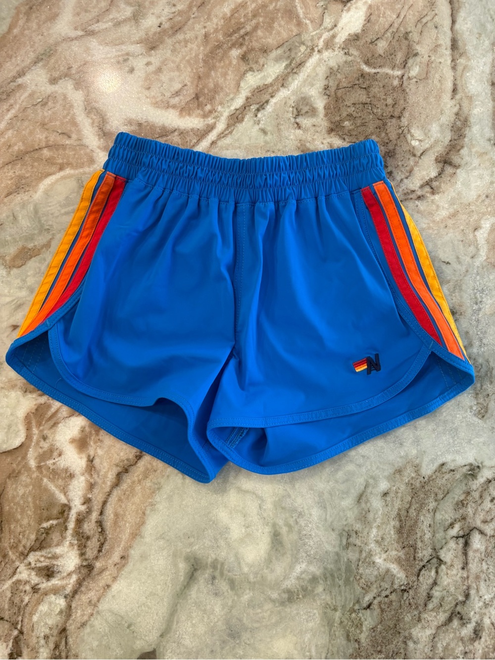 Aviator Nation Girls 3 Stripe Mini Athletic Shorts Blue Logo Size 10